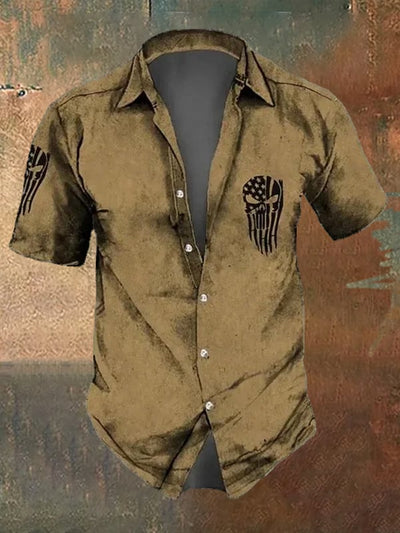 Men's Retro Dark Skull Casual Short Sleeve Shirt