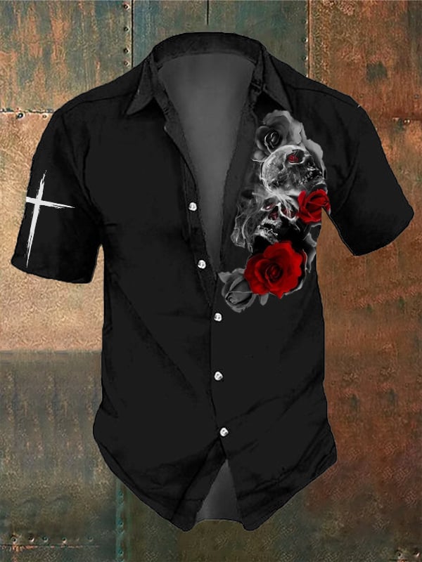 Men's Retro Dark Skull Casual Short Sleeve Shirt