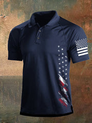 Men's Vintage American Flag Independence Day Color Block Polo Shirt