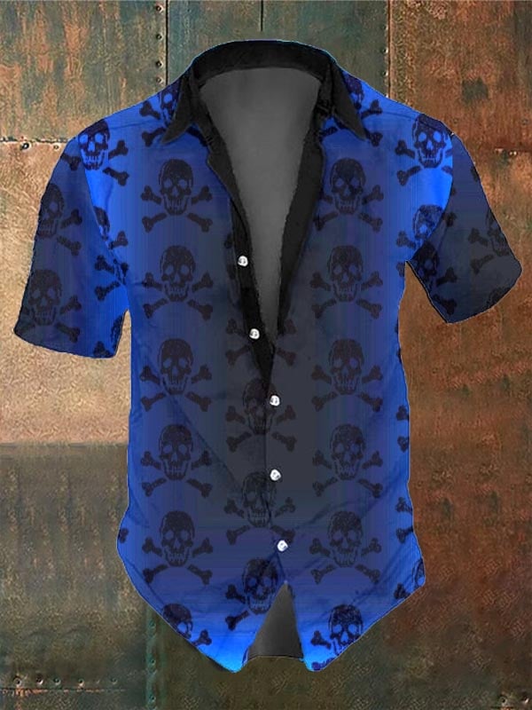 Men's Retro Dark Skull Casual Short Sleeve Shirt