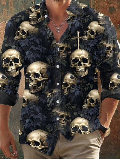 Men's Dark Skull Print Long Sleeve Shirt