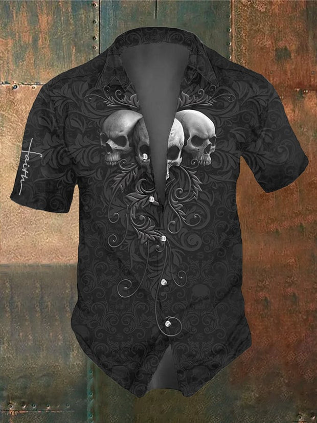 Men's Retro Dark Style Skull Print Shirt