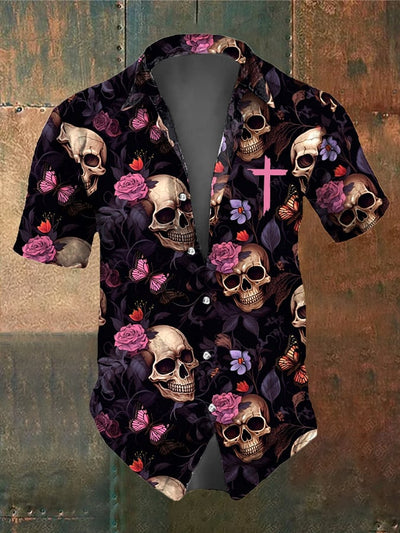 Men's Retro Dark Style Skull Print Shirt