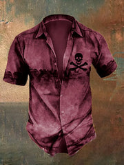 Men's Retro Distressed Skull Short Sleeve Shirt