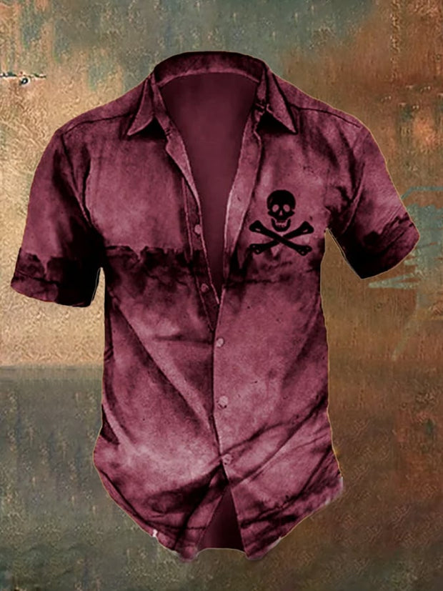 Men's Retro Distressed Skull Short Sleeve Shirt