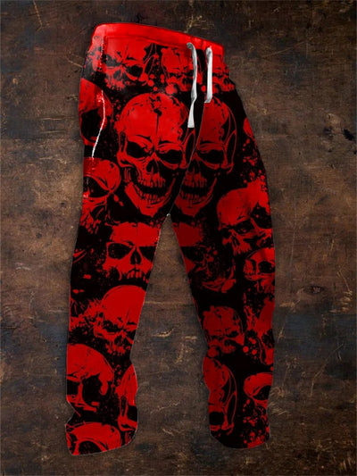 Men's Vintage Dark Style Ghost Skull Halloween Art Print Sweatpants