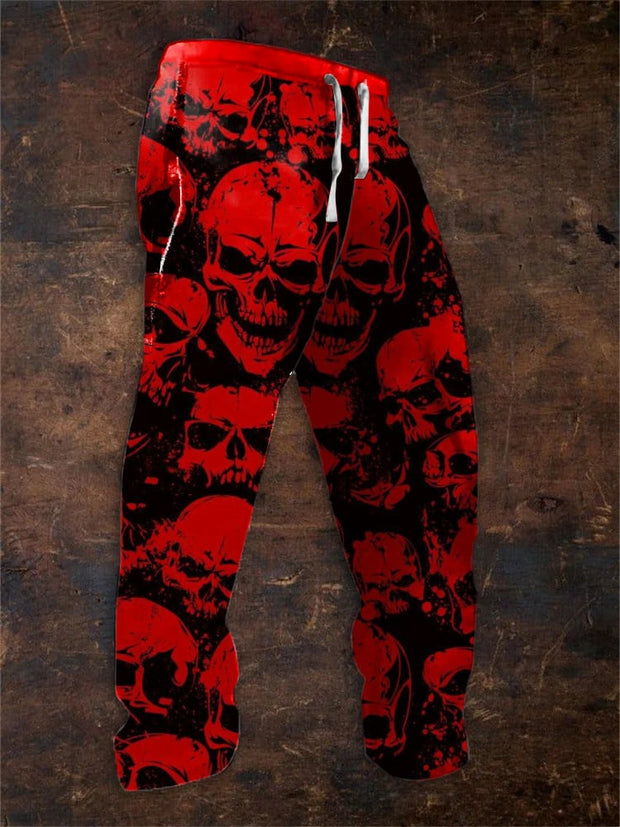 Men's Vintage Dark Style Ghost Skull Halloween Art Print Sweatpants