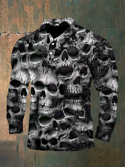 Dark style skull long sleeve polo shirt