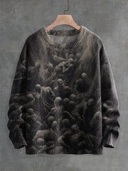 Grim Reaper Skeleton Dark Halloween Print Knit Pullover Sweater