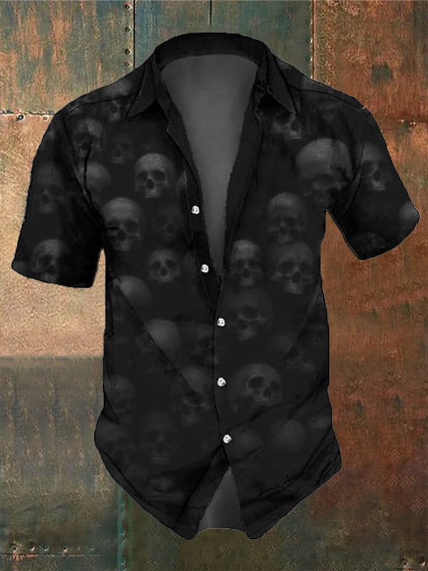 Men's Retro Dark Skull Casual Short Sleeve Shirt