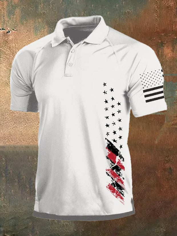 Men's Vintage American Flag Independence Day Color Block Polo Shirt