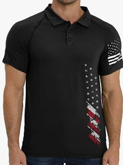 Men's Vintage American Flag Independence Day Color Block Polo Shirt