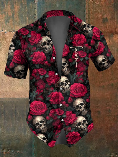 Men's Retro Dark Style Skull Print Shirt