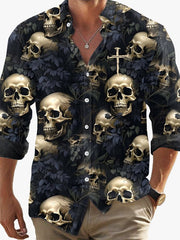 Men's Dark Skull Print Long Sleeve Shirt