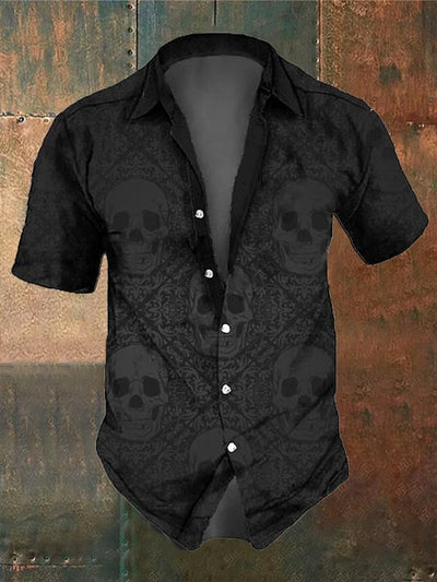 Men's Retro Dark Skull Casual Short Sleeve Shirt