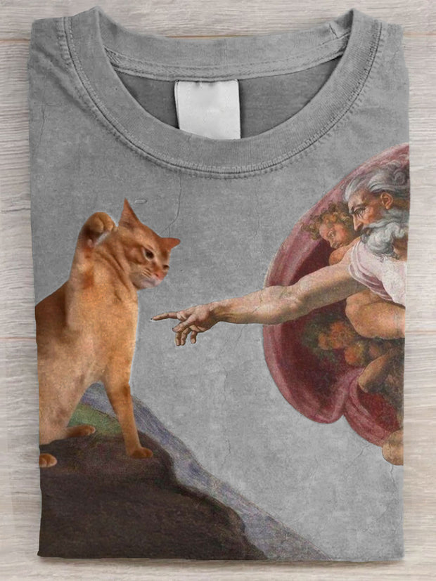 Vintage Funny Cat Art Print Casual Long Sleeve T-shirt