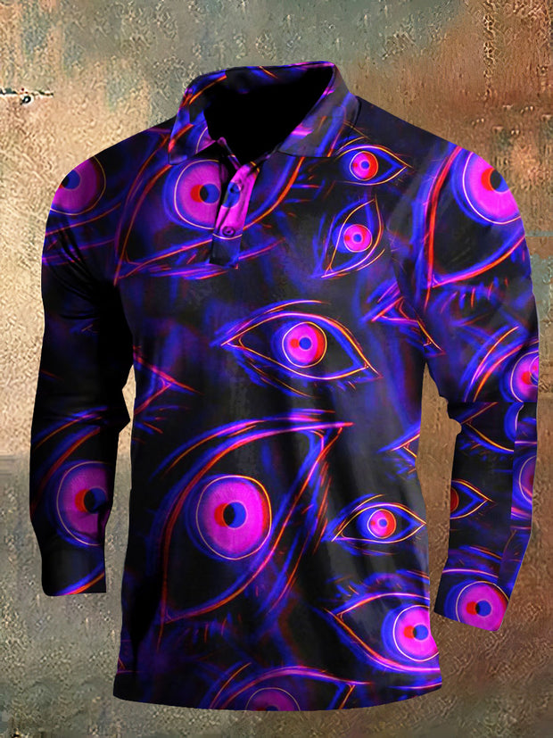 Dark Style 3D Magic Eyes Print Halloween Long Sleeve Polo Shirt