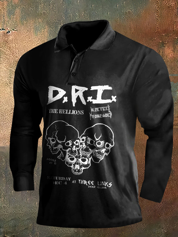 Dark Style DRI Print Long Sleeve Polo Shirt