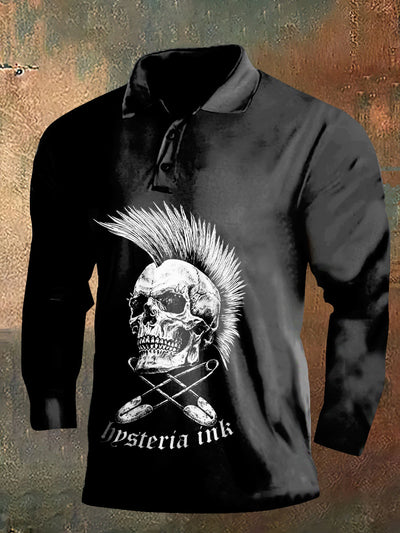 Dark Style Roma Skull Long Sleeve Polo Shirt