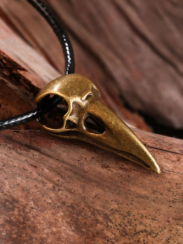 Unisex Punk Metal Skull Crow Head Pendant Necklace