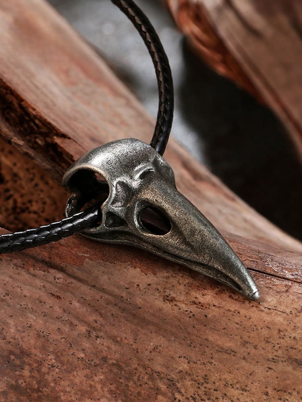 Unisex Punk Metal Skull Crow Head Pendant Necklace