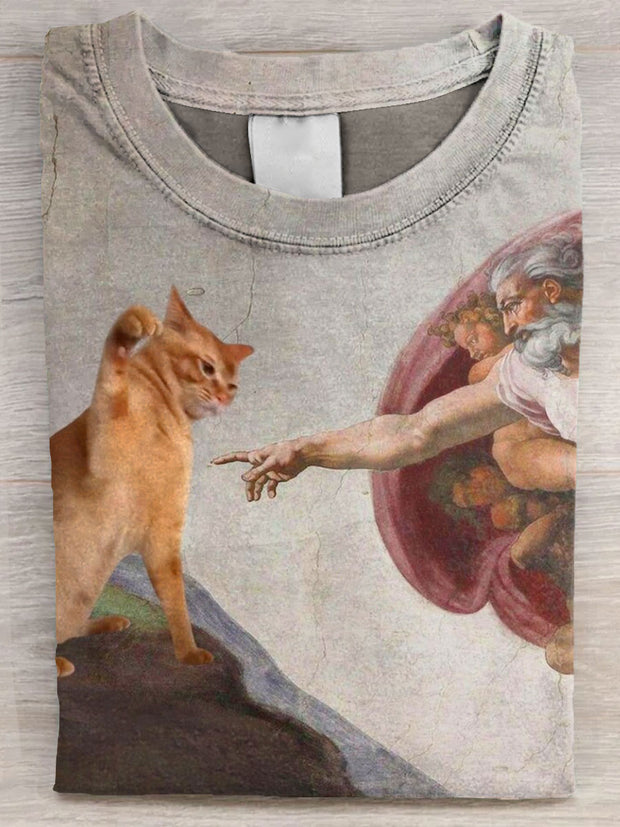Vintage Funny Cat Art Print Casual Long Sleeve T-shirt