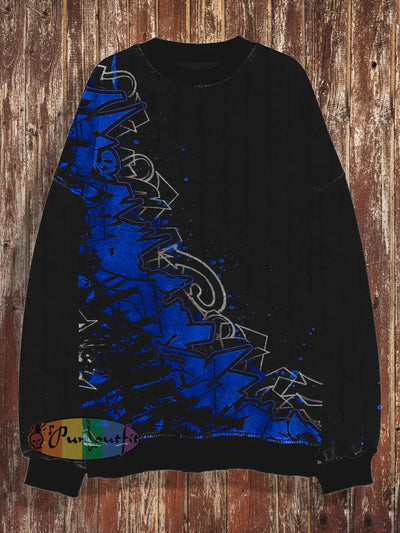 Abstract Art Retro Print Round Neck Casual Loose Long Sleeved Sweatshirt Black / S