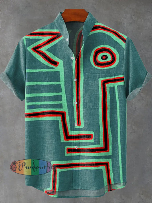 Abstract Digital Art Painting Vintage Print Casual 100% Cotton Shirt Multicolor / S GEOMETRIC ART DESIGN