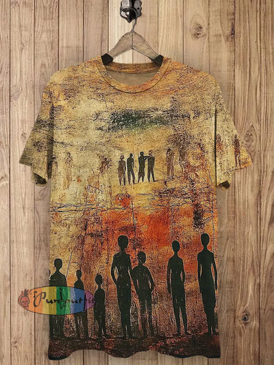 Alien Printed Vintage Fashion Loose Short Sleeve T-Shirt Khaki / S