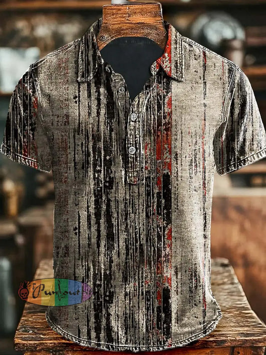 Art Abstract Stripe Print Casual Short Sleeve Polo Shirt As picture / S