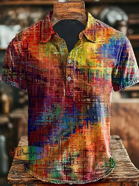 Art Colorful Irregular Pattern Printed Casual Short Sleeve Polo Shirt As picture / S