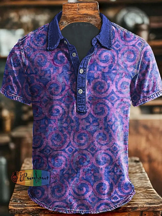 Artistic Abstract Circle Print Casual Polo Shirt As picture / S