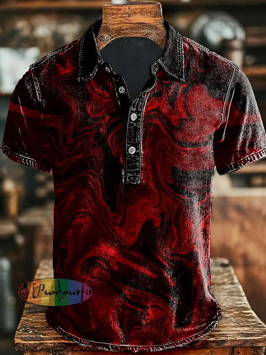 Artistic abstract rendering print casual polo shirt As picture / S