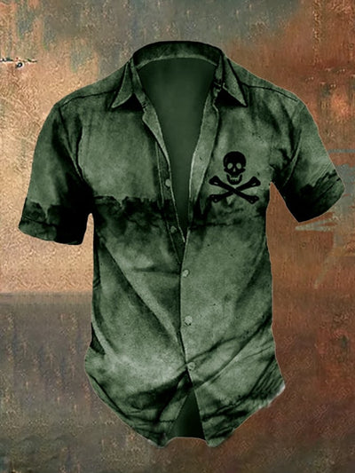 Men's Retro Distressed Skull Short Sleeve Shirt