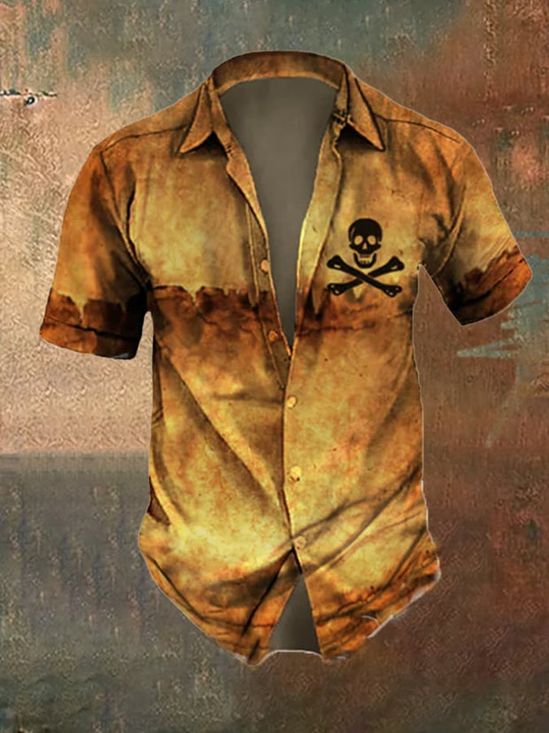 Men's Retro Distressed Skull Short Sleeve Shirt