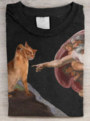 Vintage Funny Cat Art Print Casual Long Sleeve T-shirt