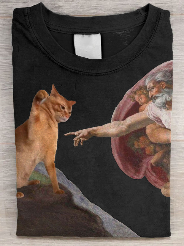 Vintage Funny Cat Art Print Casual Long Sleeve T-shirt