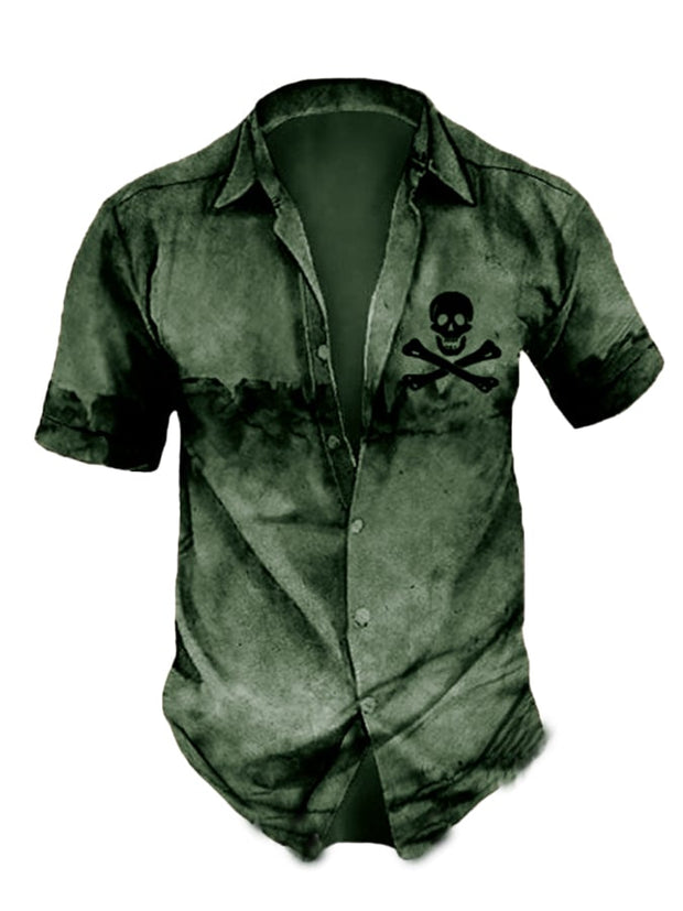 Men's Retro Distressed Skull Short Sleeve Shirt