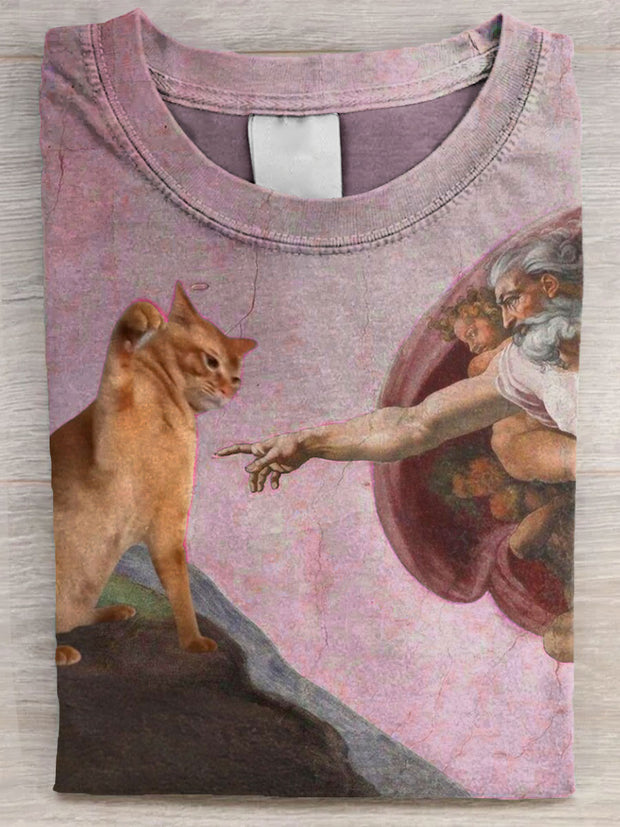 Vintage Funny Cat Art Print Casual Long Sleeve T-shirt