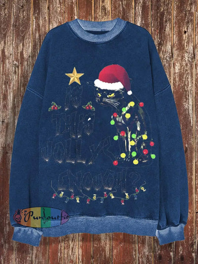 Christmas Elements Print Crewneck Fashion Loose Long-Sleeved Shirt S