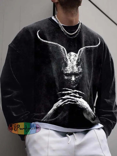 Clawed Monster Print Punk Crew Neck Casual Sweatshirt Black / S