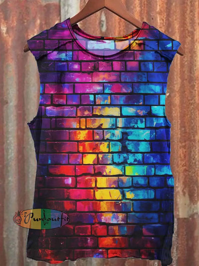 Colorful Wall Abstract Pattern Print Design Casual Round Neck Vest / S