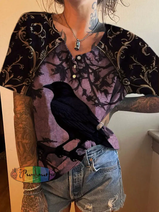 Crow Print Cotton Crew Tee Multicolor / S NEW IN