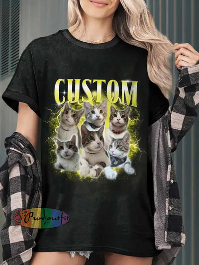 Custom Cats Print Casual Short Sleeves T-Shirt Black / S