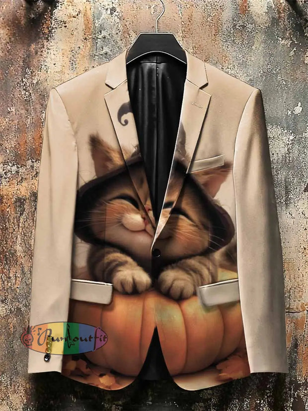 Cute Style Cat Pumpkin Print Gothic Jacket Colorful / S