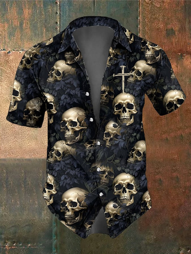 Men's Retro Dark Style Skull Print Shirt