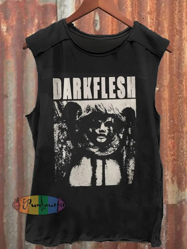 Dark Flesh Print Casual Crew Neck Vest Black / S