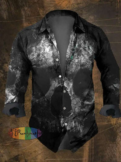 Dark Retro Skull Print Long Sleeve Shirt Multicolor / S