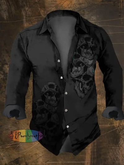 Dark Retro Skull Print Long Sleeve Shirt Multicolor / S