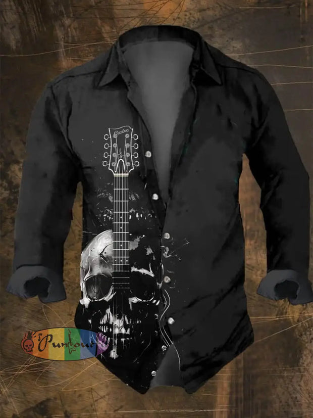 Dark Retro Skull Print Long Sleeve Shirt Multicolor / S